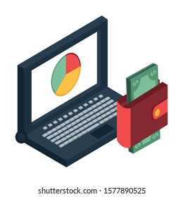wallet with bills money dollars vector illustration design