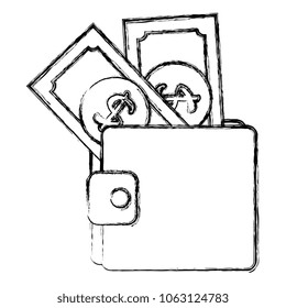 wallet with bills money isolated icon