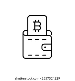 Wallet with bitcoin bill in it. Digital currency payment, cash out and reload. Secure transactions. Pixel perfect vector icon