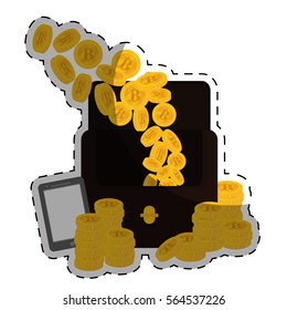 wallet with bitcoin currency icon over white background. colorful design. vector illustration 