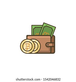 wallet, bitcoin and money vector design ilustration.