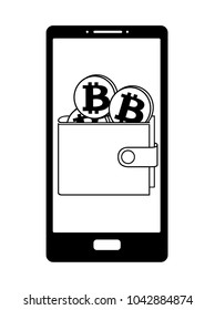 wallet of bitcoin on the phone screen, crypto currensy in the wallet on a screen phone , design concept black and white