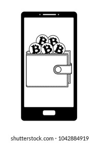 wallet of bitcoin on the phone screen, crypto currensy in the wallet on a screen phone , design concept black and white