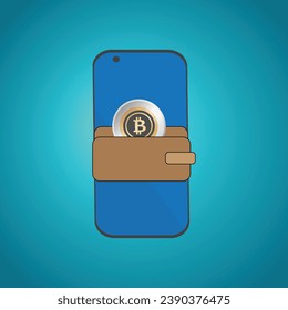 Wallet with bitcoins in a smartphone, crypto wallet concept