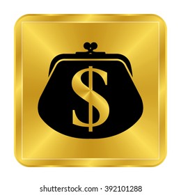 wallet - black vector icon;  gold button