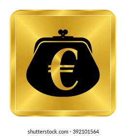 wallet - black vector icon;  gold button