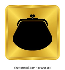 wallet - black vector icon;  gold button