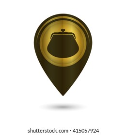 wallet - black vector icon; golden  map pointer