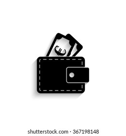 Wallet - black vector  icon with shadow