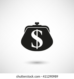 wallet - black vector  icon with shadow