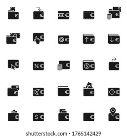 wallet black vector icons isolated on white background. wallet icon set for web and ui design, mobile apps and print products