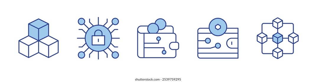 wallet, blockchain, criptografia, wallet digital. ícone ilustração de vetor. Estilo Duotônico da Linha. Traçado editável.