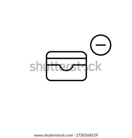 Wallet card and minus sign. Remove payment method. Pixel perfect, editable stroke vector icon