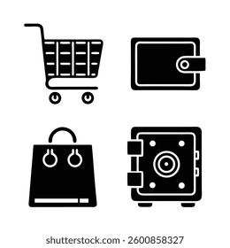 Wallet, Cart, Bag, and Safe Shopping Icons Set Vector Design.