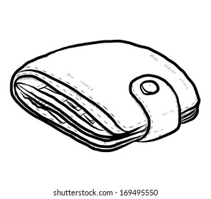 wallet cartoon / black and white vector and illustration, hand drawn, sketch style, isolated on white background.