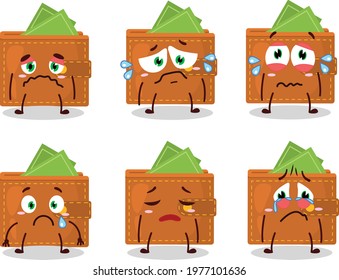 Wallet cartoon in character with sad expression