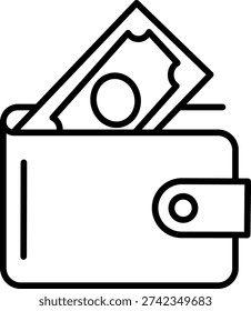 Wallet with cash banknote icon