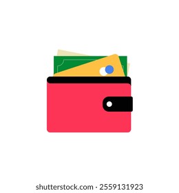 Wallet With Cash And Credit Card In Flat Vector Illustration Symbolizing Personal Finance, Savings, And Budget Management, Isolated On White Background