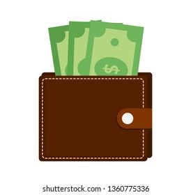 wallet with cash. dollars banknotes, money. finance icon isolated on white background. vector illustration.