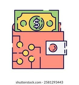Wallet with Cash, A wallet filled with banknotes, symbolizing cash storage and spending.