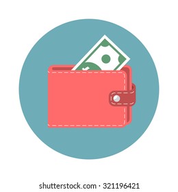 Wallet with cash. Flat icon. Vector illustration. Modern design.