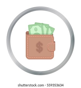 Wallet with cash icon in cartoon style isolated on white background. E-commerce symbol stock vector illustration.