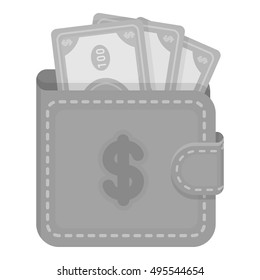 Wallet with cash icon in monochrome style isolated on white background. E-commerce symbol stock vector illustration.