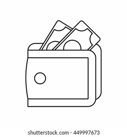 Wallet with cash icon in outline style isolated vector illustration