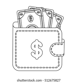 Wallet with cash icon in outline style isolated on white background. E-commerce symbol stock vector illustration.