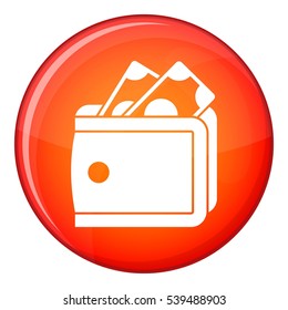 Wallet with cash icon in red circle isolated on white background vector illustration