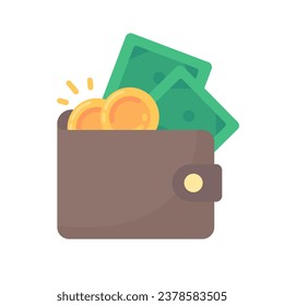 Wallet with cash Lots of banknotes and gold coins money saving concept