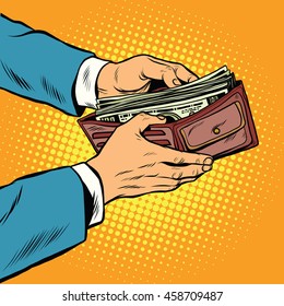 Wallet with cash money, business and Finance pop art retro vector illustration