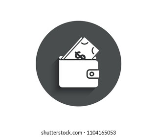 Wallet with Cash money simple icon. Dollar currency sign. Payment method symbol. Circle flat button with shadow. Vector