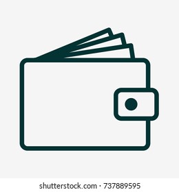 Wallet with cash outline simple icon. Flat vector illustration