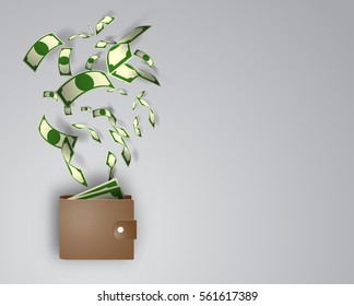 Wallet with cash paper art illustration vector