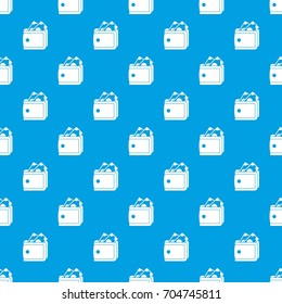 Wallet with cash pattern repeat seamless in blue color for any design. Vector geometric illustration