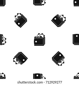 Wallet with cash pattern repeat seamless in black color for any design. Vector geometric illustration