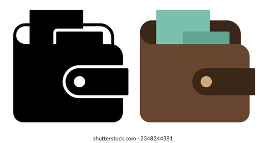 Wallet with cash. Purse icon. Vector clipart isolated on white background.