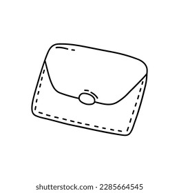 Wallet with cash. Small Purse. Storing money. Black and white vector isolated illustration hand drawn doodle