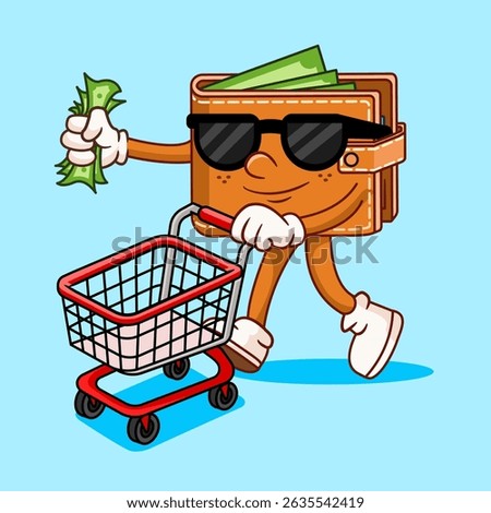 Wallet Character Shopping with Money Vector Illustration Cartoon Design