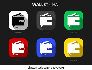Wallet chat set for icon application mobile or button main screen phone. Colorful vector flat style design template with drop shadow on dark grey background.