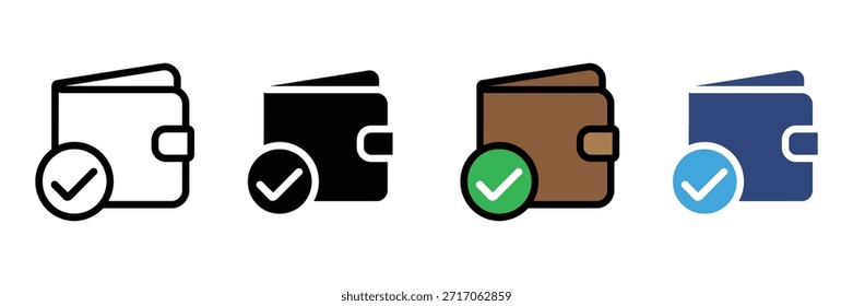 Carteira com ícone de marca de seleção. símbolo de sucesso de pagamento. ícone de carteira digital. ilustração vetorial 