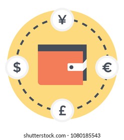 
A wallet with circular currency coins
