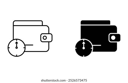 carteira com relógio, pagar mais tarde para vetor ícone de compras