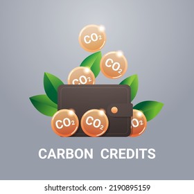 Wallet With CO2 Coins Responsibility Of Co2 Emission Free Trading Carbon Tax Credit Sustainable ESG Development