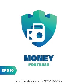 Wallet coated fort logo design. Abstract medieval composition, isolated on a white background.