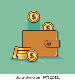 
wallet and coin cartoon icons. saving money icon with wallet money stack coins business icon