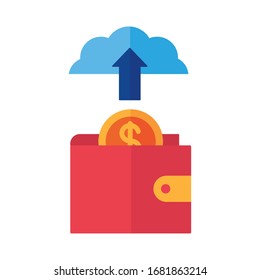 wallet with coin and cloud computing payment online flat style vector illustration design