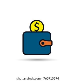 Wallet with coin color icon, vector isolated simple illustration.