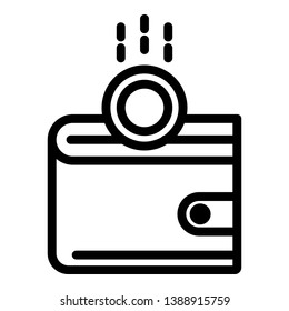 Wallet coin icon. Outline wallet coin vector icon for web design isolated on white background